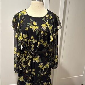 Yellow and Black Long Sleeve Flutter Sundress